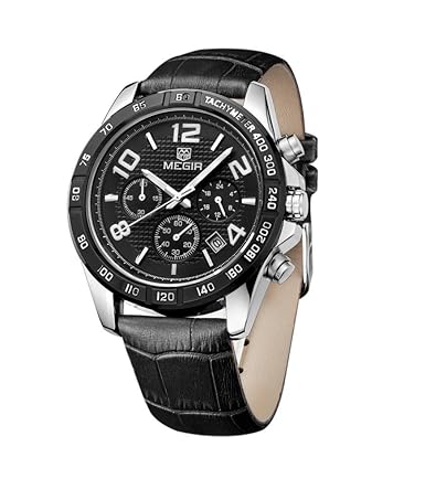 2014 Mens Chronograph Leather Strap Watches Black (Black)