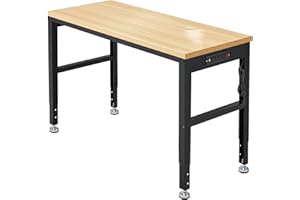 Antifir 48” Adjustable Workbench，Heavy Duty Wood Work Bench 2000 Lbs Load Capacity,Work Table with Power Outlet for Garage, Workshop, Office, Home