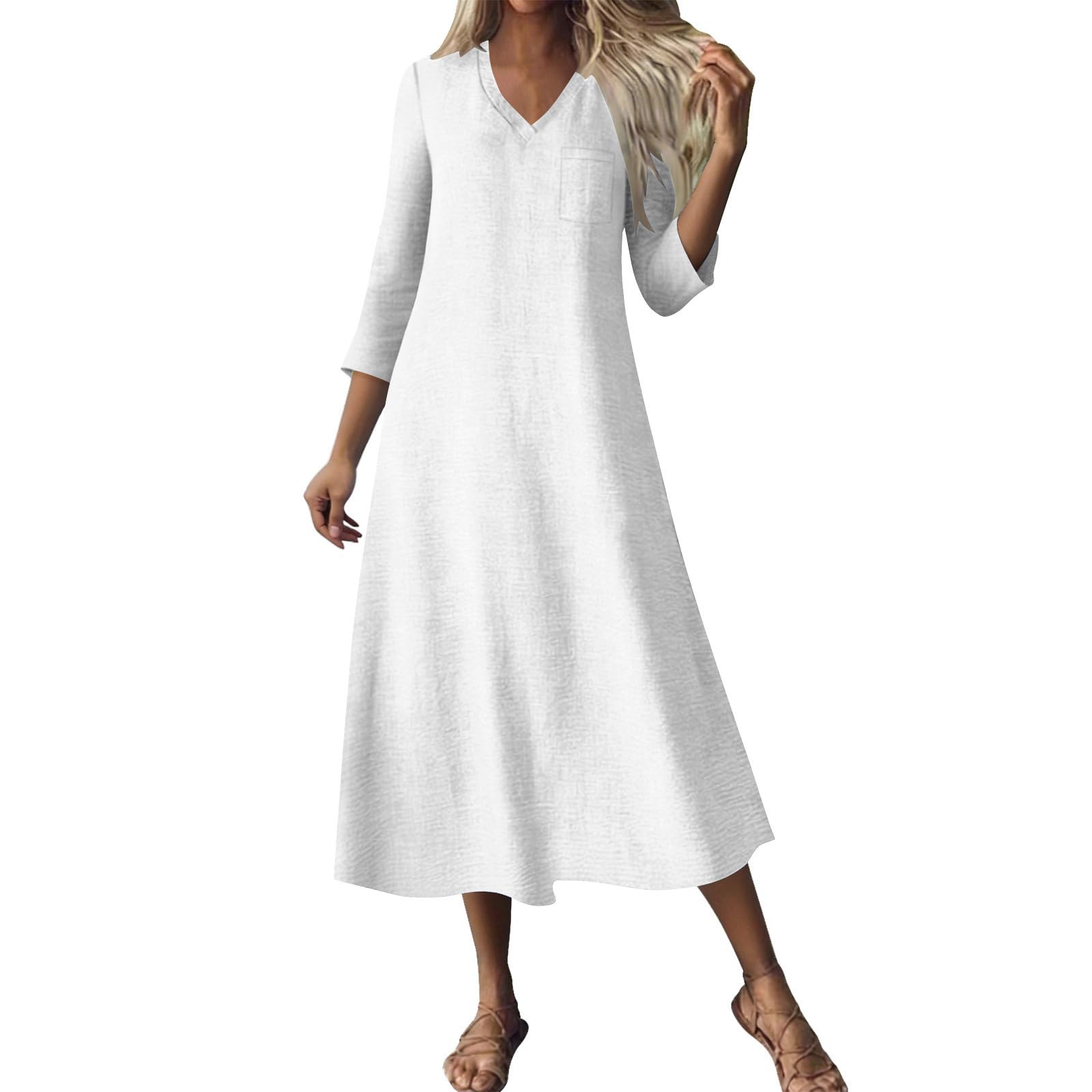 Aopir Women's 2026 Cotton Linen Midi Dress Casual A Line Loose Soft ...
