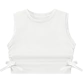 EXARUS Girl's Crop Tank Tops Dance Ribbed Knit Sleeveless Round Neck Racerback Casual Cute Cropped Top 6-12Y