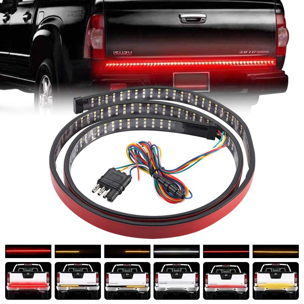 Teguangmei 48"LED Tailgate Light Bar, Red/Amber/White 432LED Triple Row Tailgate Strip Light with 4-Way Flat Connector Wire Brake Running Turn SIgnal Reverse Light for Pickup Truck SUV