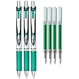 Pentel EnerGel Deluxe RTX Liquid Gel Ink Pen Set Kit, Pack of 3 with 4 Refills (Green - 0.7mm)