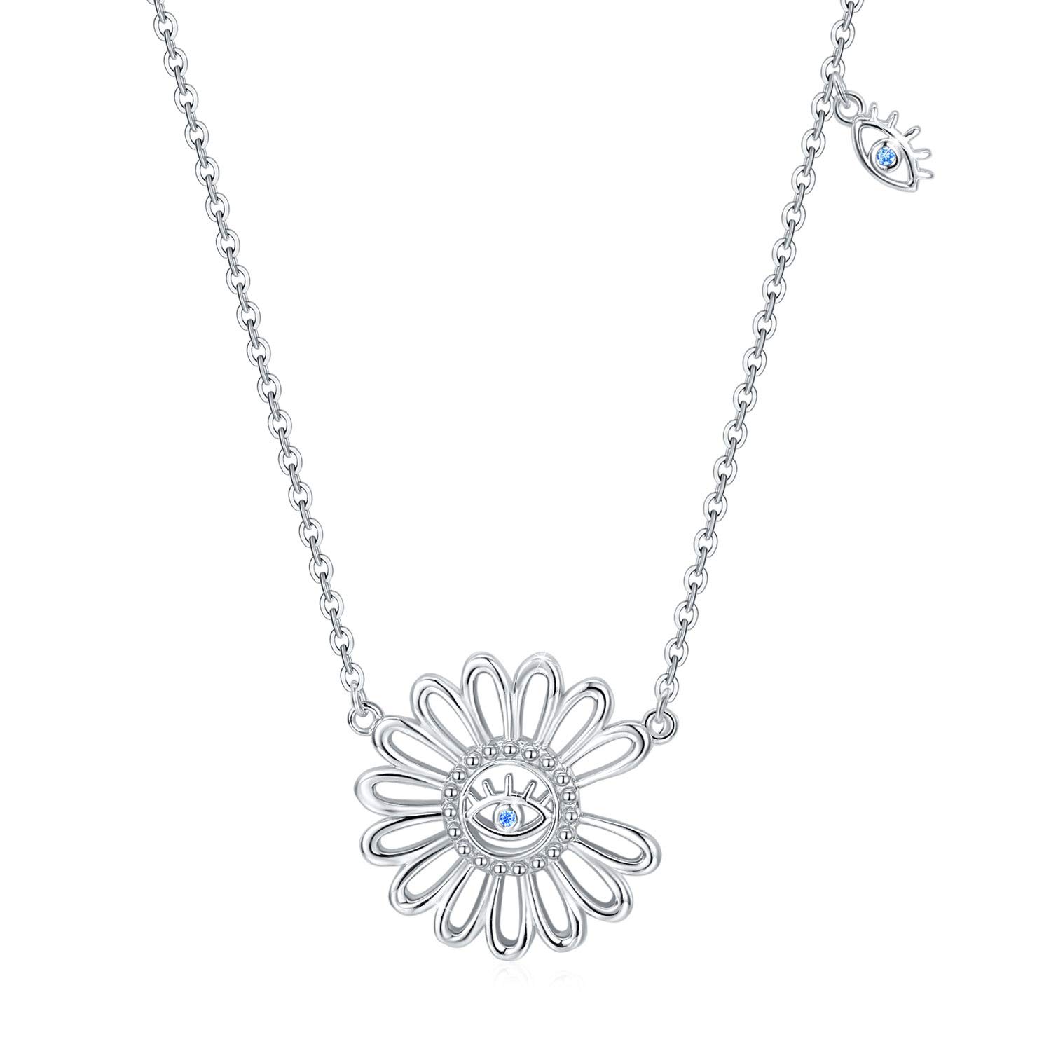 JFASHOP Daisy Necklaces for Women,Sterling Silver Daisy Flower Pendant Necklaces Lariat Necklace Flower Jewellery Eye Crystal Pendant Gifts for Girlfriend Girls