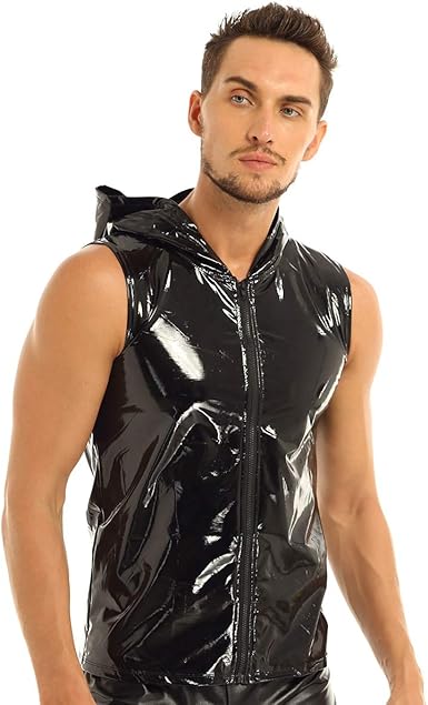 sleeveless leather hoodie