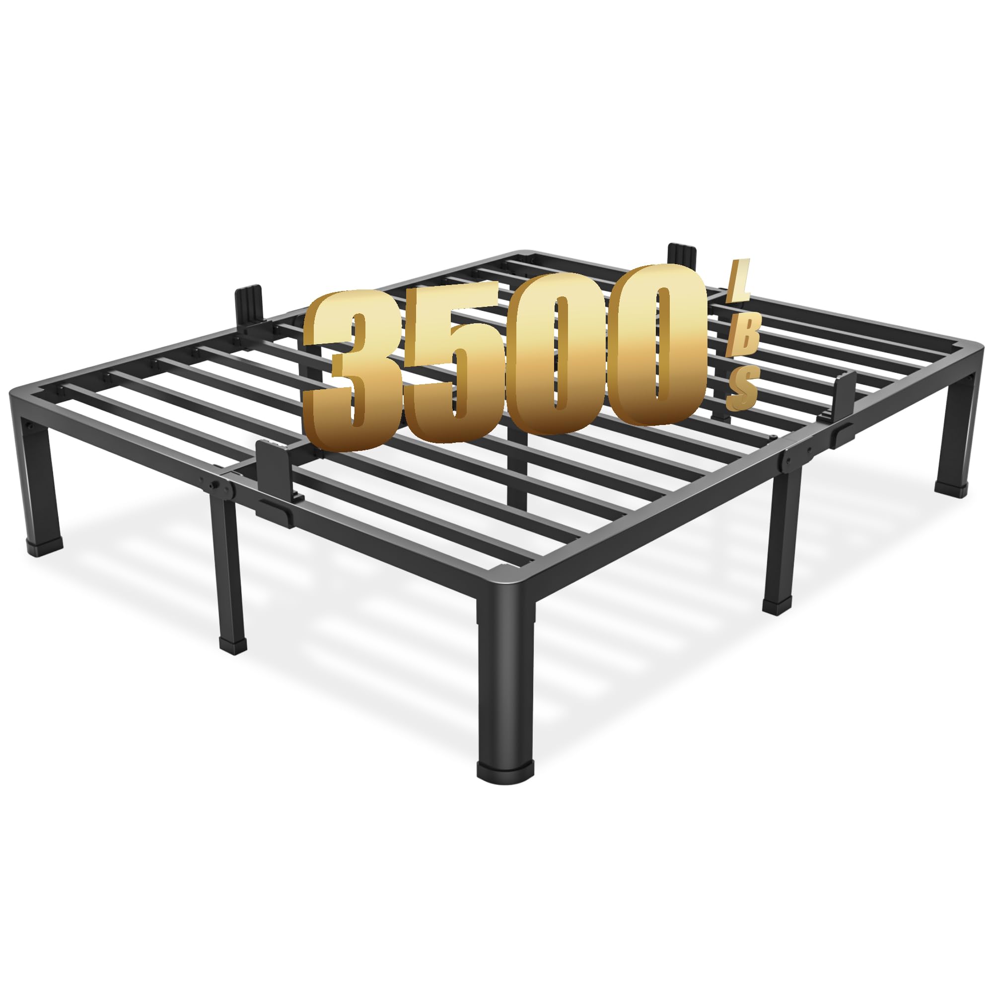 Photo 1 of Yitong Angel 14 inch King Size Bed Frame with Round Corner Legs Mattress Slide Stopper,3500 lbs Heavy Duty Metal Platform,Steel Slat Support,No Box Spring Needed,Easy Assembly,Noise Free