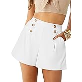 LYANER Women's Casual High Waisted Button Front Ruched Wide Leg Shorts Pants with Pocket