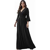 KOH KOH Womens Long Kimono Sleeve V-Neck Wrap Belted Empire Flowy Maxi Dress