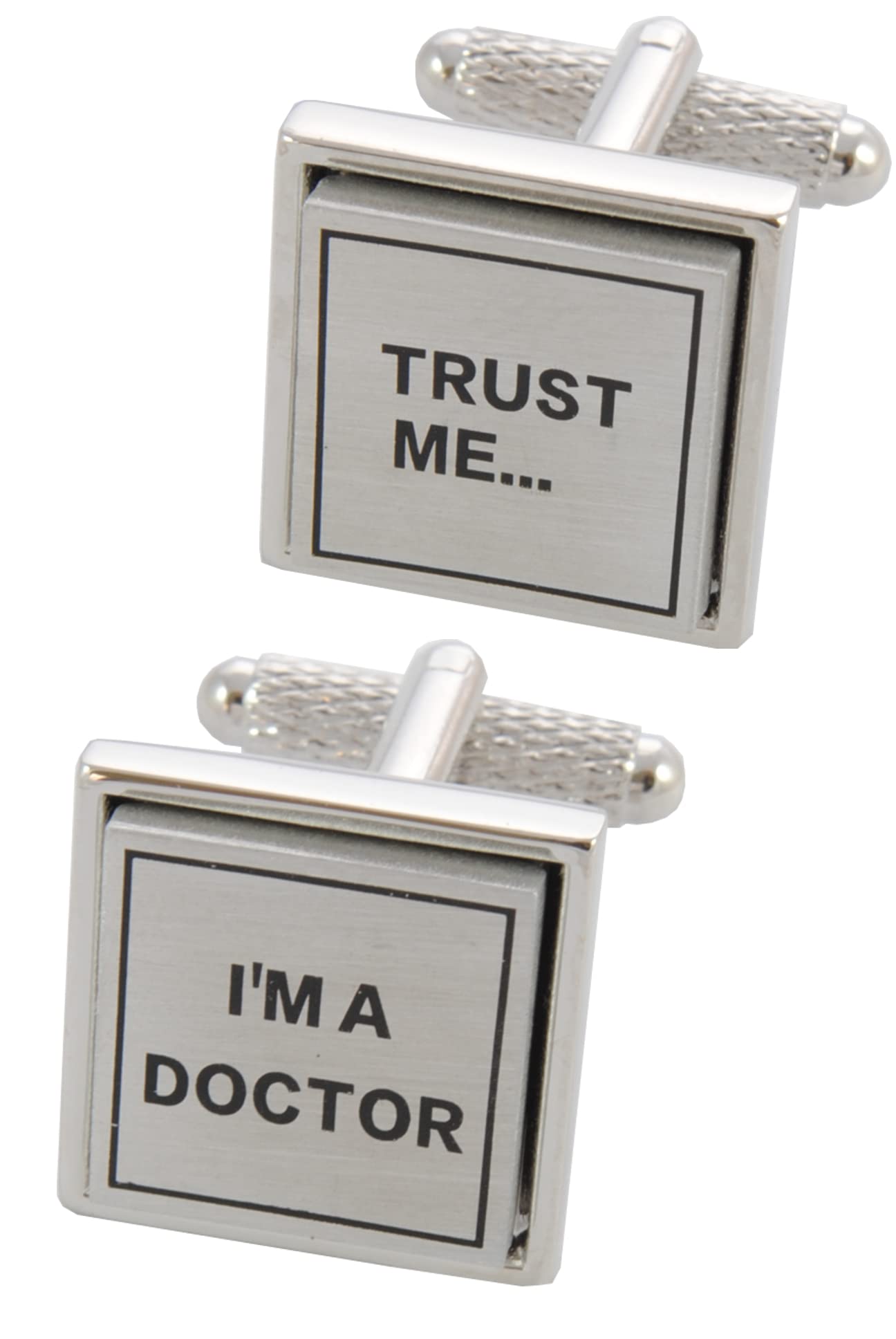 Cufflinks for Men + Presentation Box - Doctor - Trust Me I'm A Doctor - Solid Brass Metal - Medical GP Consultant Hospital - Silver Colour - One Pair