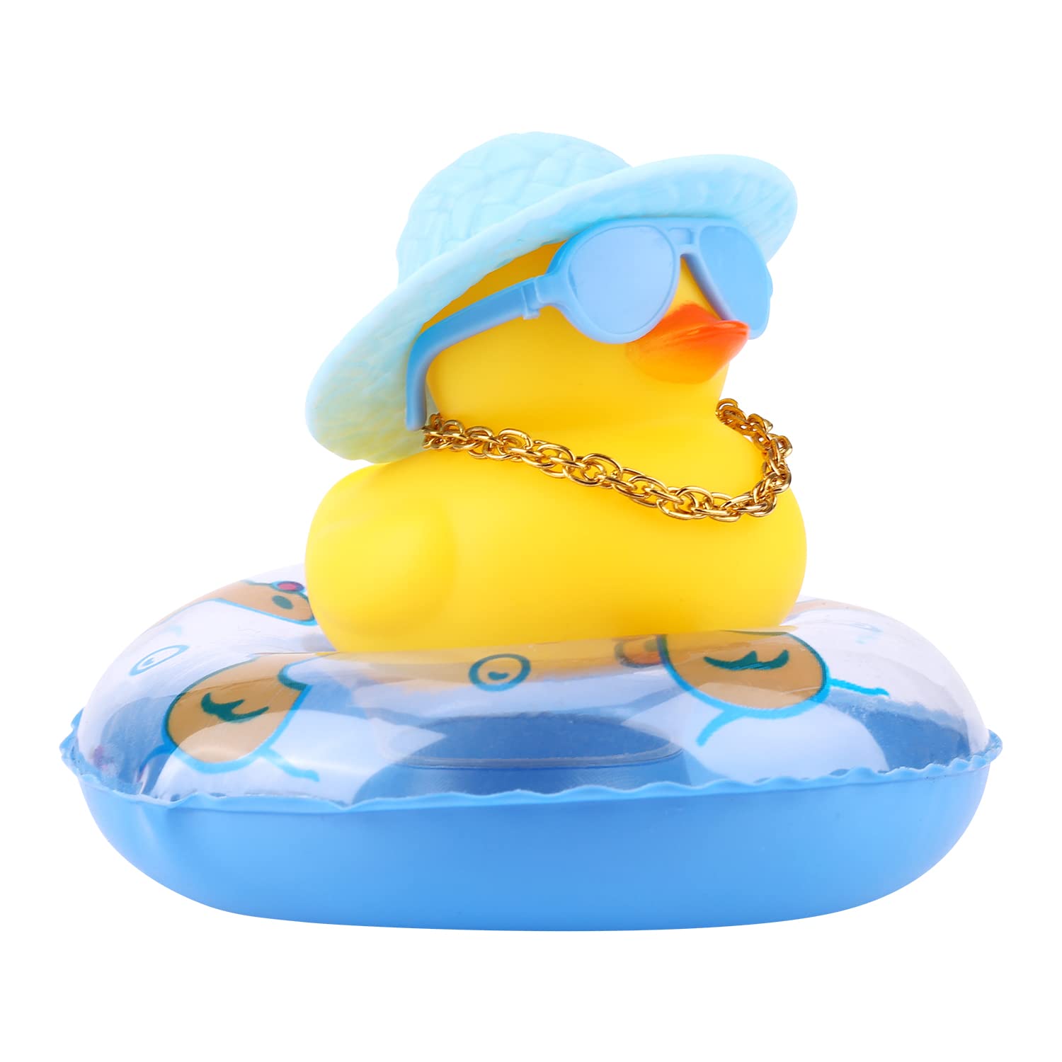 KINBOM Rubber Duck Car Ornament, Car Duck Decoration Dashboard Duck Yellow Duck Décor for Car Dashboard Office Bedroom Boys Girls Kids Bathing Toy (Blue Transparent swim ring)