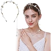CIATBYYJ Pearl Flower Headpiece for Women,Gold Headband with Tassel,Gold Floral Headpiece for Bridal,Boho Fairy Crowns,Renaissance Hair Accessories