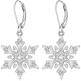 Christmas Snowflake Earrings for Women Sterling Silver Snowflakes Earrings Dangle Leverback Blue Jewelry Snow Holiday