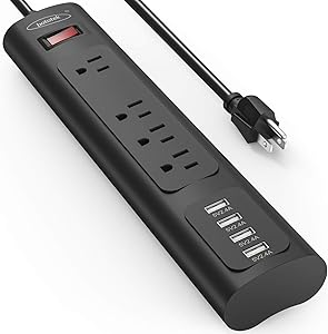 Bototek Power Strip Surge Protector with 4 AC Outlets and 4 USB Charging Ports, 6 Feet Long Extension Cord for Smartphone Tablets Home,Office, Hotel- Black