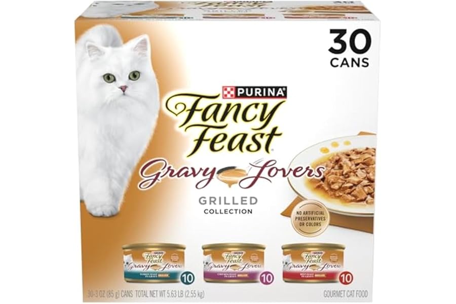 Purina Fancy Feast Gravy Lovers Poultry and Beef Grilled Gourmet Wet Cat Food Variety Pack - (Pack of 30) 3 oz. Cans