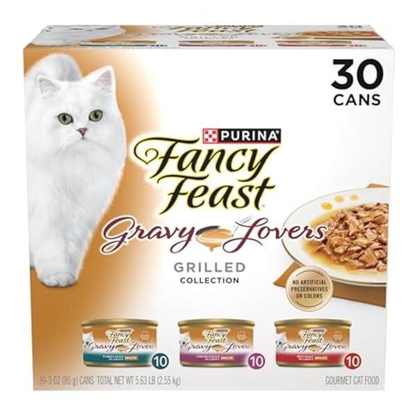 PURINA FANCY FEAST GRAVY LOVERS POULTRY AND BEEF GRILLED GOURMET WET CAT FOOD VARIETY PACK – (PACK OF 30) 3 OZ. CANS