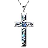 CRMAD Star of David Necklaces for Women Men Sterling Silver Cross/Chai/Celtic Abalone Shell Necklaces Gifts