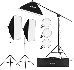 Andoer Photography Studio Softbox Lighting Kit Including 3pcs 45W Bi-Color 5500K Dimmable LED Lights 20 X 28inch Softbox 2m Light Stands Carry Bag for Photo Video Shoot