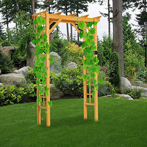 oldzon 7FT Premium Fir Wooden Garden Arbor Arch Trellis Wood Yard Outdoor Lattice Decor with Ebook
