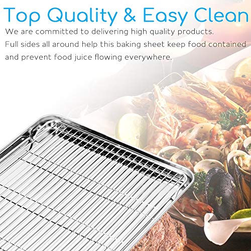 Bastwe Cookie Sheet and Cooling Rack Set, 16 inch Stainless Steel Baking Pan with a Rack, Professional Bakeware, Healthy & Non-toxic & Rustproof & Easy Clean & Dishwasher Safe - Thumbnail 5