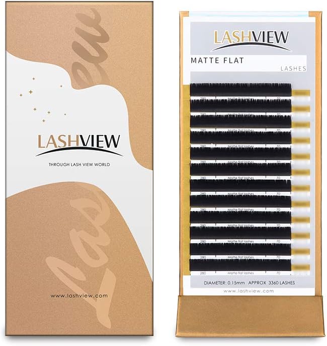 LASHVIEW Eyelash Extensions,Mink Black,Individual Lashes,0.15mm D Curl,SUPER MATTE,Ellipse Flat Eyelash Extension Mixed Tray, Semi-permanent Extremely, Soft Application-Friendly