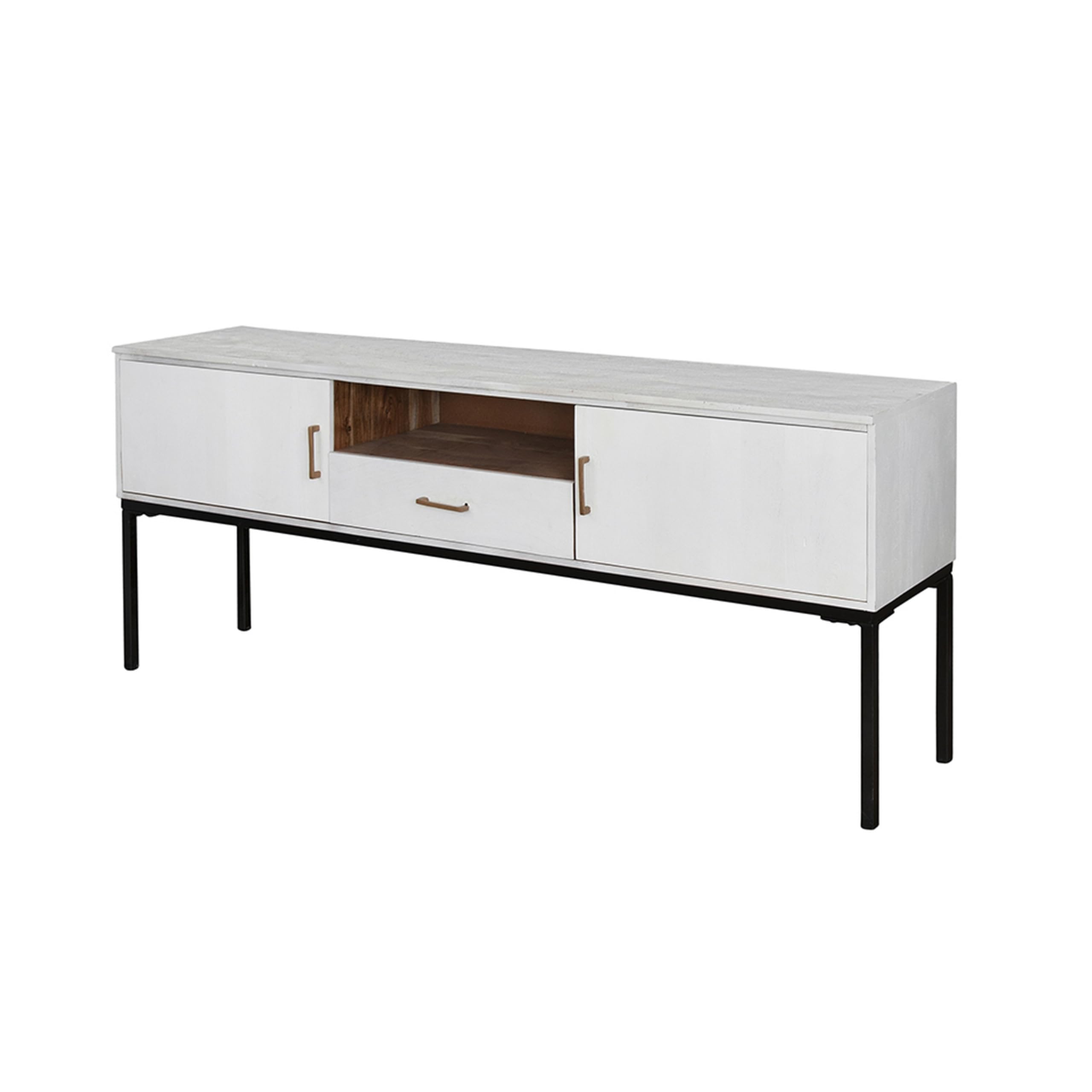 Photo 1 of Benjara 72 Inch TV Media Entertainment Console, 2 Doors, White, Black, Acacia Wood, Iron and MDF