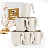 BUSOKIP Coffee Mugs Set of 6, Wheat Straw Cups 16 oz, Resuable Plastic Coffee Mugs With Handle, Unbreakable Coffee Mugs, Dishwasher and Microwave safe Coffee Cups for Tea, Camping & Kitchen (Beige)