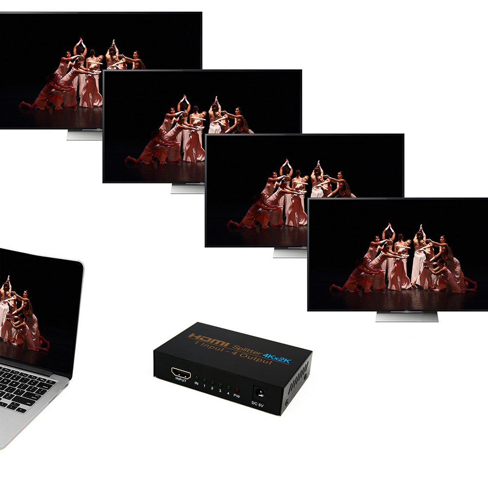 HDMI Splitter 4K, NIERBO Duplicador HDMI Divisor Splitter 1X4 Duplicator(Splitter) ladron hdmi Ultra HD 4K 3D HDMI Splitter hdcp 1080P Full HD Distribuidor HDMI 1 Entrada x 4 Salida HDMI Conmutador fo Video Audio Duplicadora r PS4 PS3 XboX 