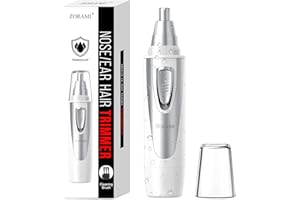 ZORAMI Ear and Nose Hair Trimmer Clipper - 2024 Professional Painless Eyebrow & Facial Hair Trimmer for Men Women,Battery-Operated Trimmer with IPX7 Waterproof,Dual Edge Blades for Easy Cleansing White