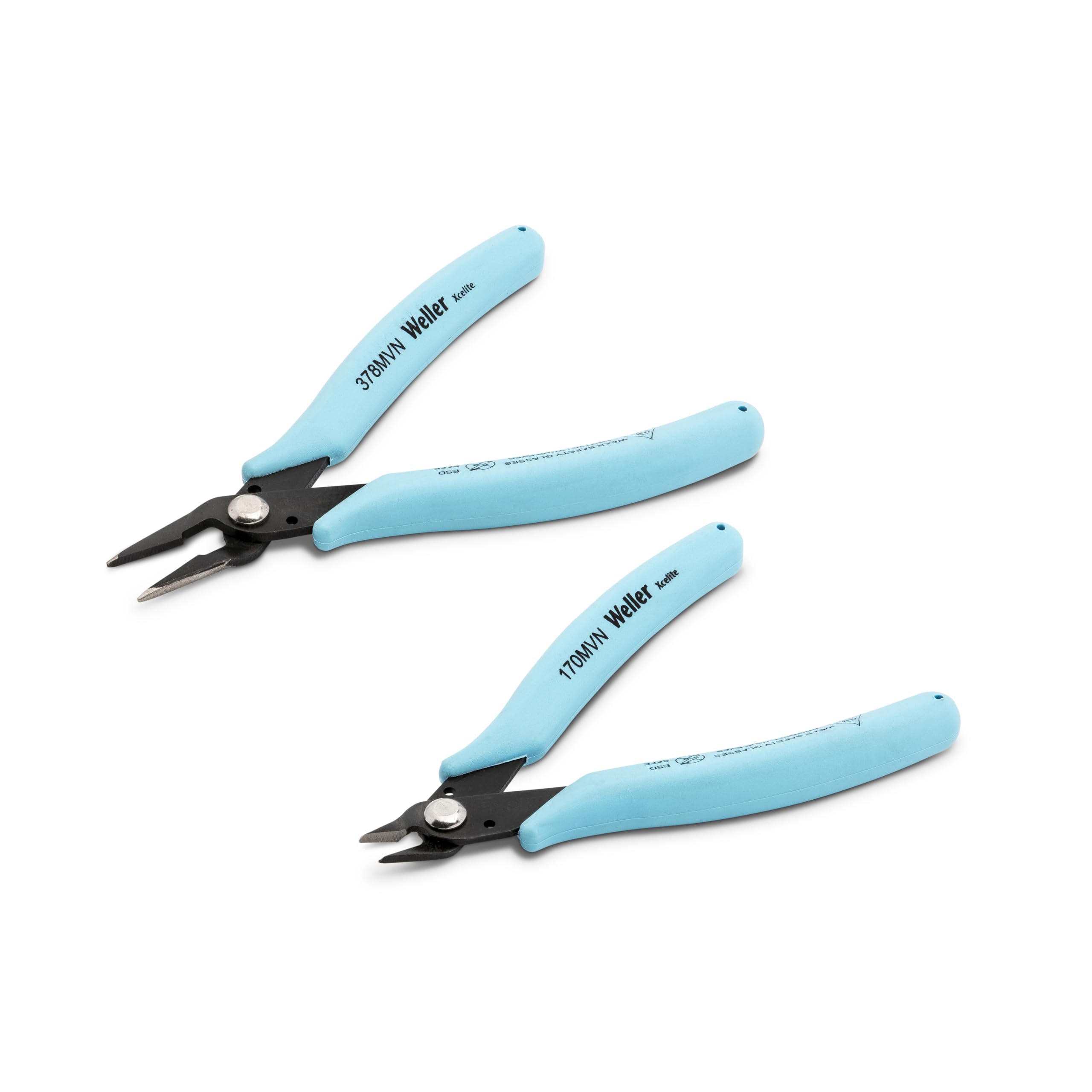 Weller Xcelite S2KVN General Purpose Shear Cutter (170MVN) and Needle Nose Plier with Serrated Jaws (378MVN), Blue Grip Thin Profile