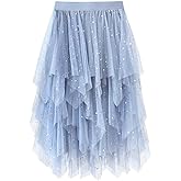 Reaowazo Tulle Skirts for Women Midi Long Fairy Skirt Tutu A-Line Mesh Layered High Elastic Waist Halloween Skirts