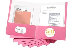 Zzrywuty File Folders with Pockets Letter Size, 50-Pack Paper Folders with Card Slot, Two Pocket Folders for School Students, Businessmen, Home and Office Workers（Pink）
