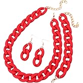 3Pcs Colorful Acrylic Chunky Necklace Bracelet Earrings Set Exaggerate Resin Cuban Link Chain Collar Necklace Geometric Statement Necklace for Women 70S 80S Costume Party Jewelry