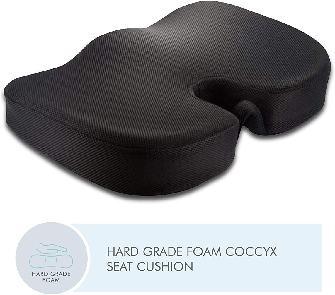 Owme Non-Slip Orthopedic Coccyx Seat Cushion for Tailbone & Sciatica Pain Relief Hip Support (Black)