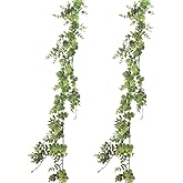 homEdge Artificial Boxwood Garland, 2 Packs 6 Ft Lifelike Greenery Vine Hanging Garland for Wedding Backdrop Arch Wall Decoration