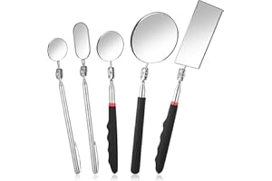 QULKWS 5 Pieces Telescoping Inspection Mirror Set Retractable Mechanical Mirror Tool 360 Rotation Mirrors Inspection Tool Stainless Steel Mirrors for Check Observe Vehicle, Car, Eyelashes, Small Parts