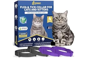 YOTANGO 4 Pack Flea Collar for Cats, 32 Months Flea and Tick Prevention for Cat, Waterproof Natural Cat Fleas and Ticks Treatment, Adjustable Fleas and Ticks Collar for Cats Kittens(Black & Purple)