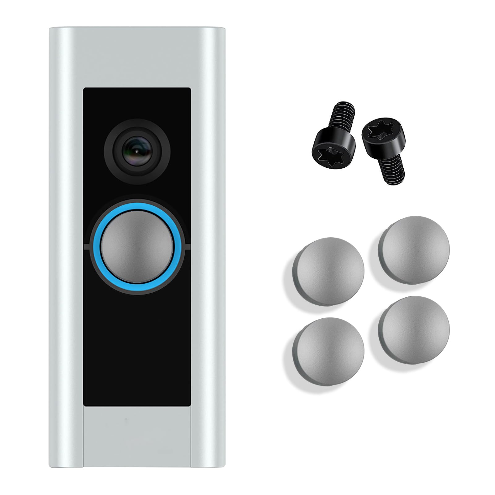 Doorbell Button Replacement, Doorbell Pro Buttons Replacement, Come with 4Pack Buttons / 2Pack Screws, Video Doorbell Buttons Compatible with Doorbell Pro, Repair Split Cracked Broken Button (Silver)