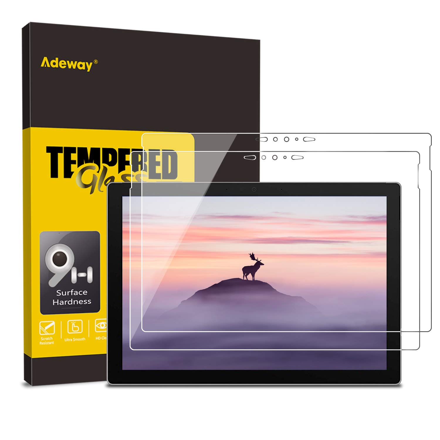 Adeway(2 Pack) Microsoft Surface Pro 7 Plus/Surface Pro 7-12.3 inch Screen Protector, Precise Cutouts/Tempered Glass/High Sensitivity, Glass LCD Protector