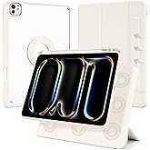 Dwopar Case for iPad Pro 11 inch M5/M4 (2025/2024, 6th/5th Generation), Removable and Detachable Magnetic Cover with Pencil Holder, Vertical Adjustable Stand, Tri-Fold Multi-Angle, White