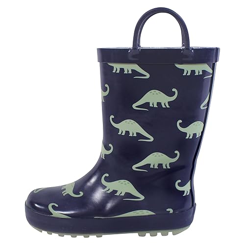 Hudson Baby Infant Boy Rain Boots, Navy Sage Dino, 4 Toddler