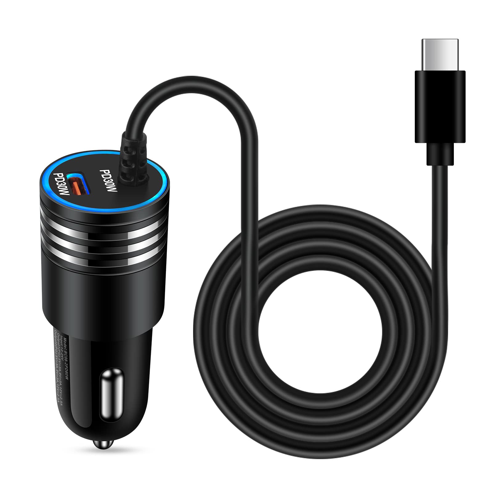 60W Super Fast Charging Android Car Charger Type C Rapid Samsung Car Charger with 3ft Built-in USB C Cable for Samsung Galaxy S26 S25 Edge S24 Ultra S23 S22 S21 A17 A56 A36 A16 A35 A15 A54 A14 A53 A23