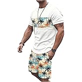 GORGLITTER Men's Cruise Vacation Summer Outfits 2 Piece Tropical Short Sleeve T Shirt and Shorts Set Hawaii Tracksuit
