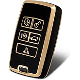 WORCAS for Land Rover 5 Buttonsn Key Fob Cover, TPU Smart Key Fob Case Compatible with Jaguar Land Rover Range Evoque Velar Sport Discovery Freelander(Black)