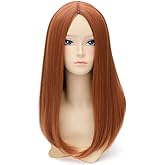 RightOn 20 Inches Dark Orange Wig Long Straight Hair Cosplay Costume Party Wig with Hairnet