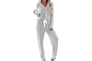TBMPWISH Womens Long Sleeve Pajamas Set Soft Sleepwear Button Down Shirt and Long Pants Pj Lounge Sets S-XXL with Pockets