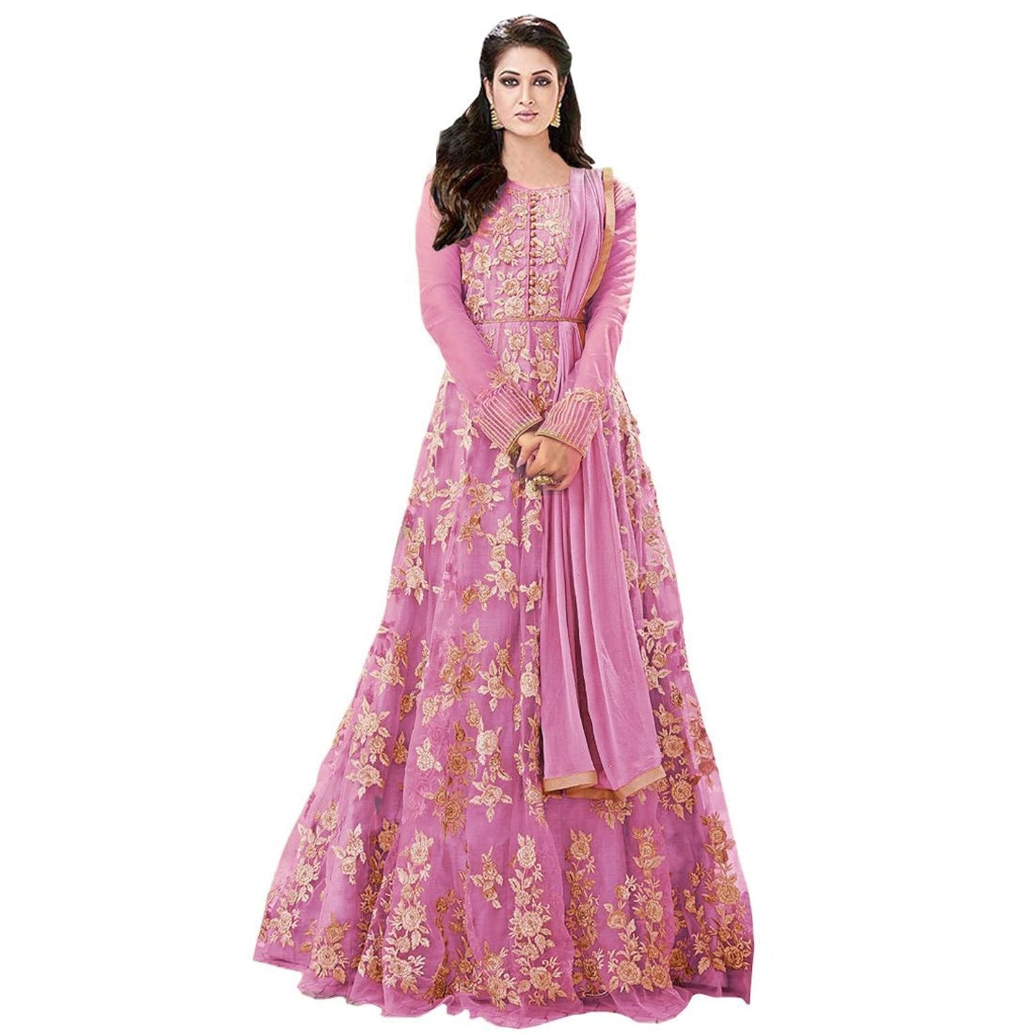 mordenfab pink heavy suits for women for party wedding wear floor length gown/anarkali suit/salwar suit