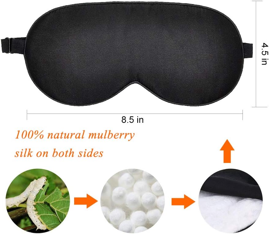 LULUSILK Mulberry Silk Sleep Eye Mask Blindfold with Adjustable Strap, Soft Eye Cover for Women Men Night Sleeping, Travel, Nap(Black): Health & Personal Care