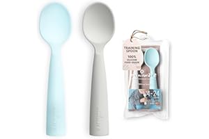 Miniware Silicone Baby Spoon for Training - BPA Free Baby Utensils - Baby Spoons Self Feeding 6 Months | 100% Food Grade Silicone - Modern & Dishwasher Safe Toddler Spoons (Grey and Aqua)
