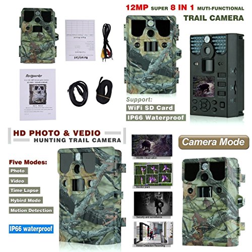 Trail Camera 12MP 1080P HD Waterproof IP66 Infrared Night Vision IR LED Game and Trail Hunting Scouting Camera with Game Call Function for Cold Blooded Animals Surveillance Camera