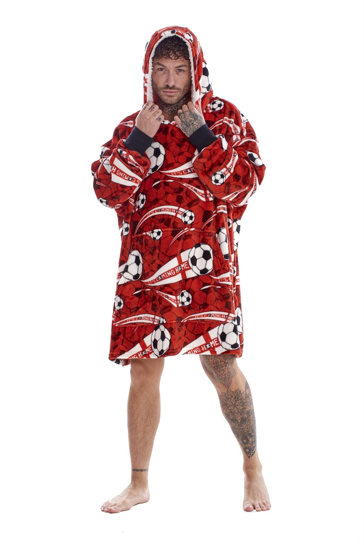 Its Coming Home Fleece Oversized Hoodie - England Football Design - Super Soft Lounger Blanket Hoody - 100% Polyester - Adults One Size