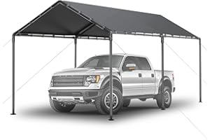 GREZONE Outdoor Carport 10x20ft Heavy Duty Car Tent, Portable Garage Canopy Storage Shed, All-Season Tarp Tent for Car, Party (GY)
